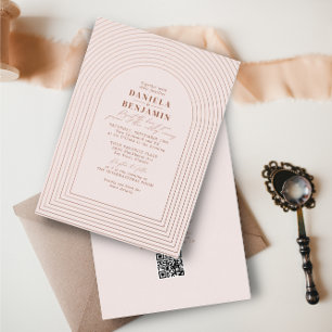 Boho-Terrakotta-Blush-Hochzeitsbogen & RSVP-QR-Cod Folieneinladung