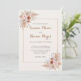 Boho Terrakotta-Bogen & Pampasgras Hochzeit Einladung