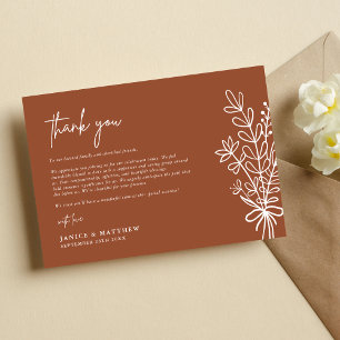 Boho Terrakotta Braunorange Rustikale Hochzeit Dankeskarte