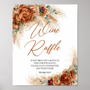 Boho-Terrakotta-Burgunderrot-Blumen-Pampas-Wein-Ve Poster