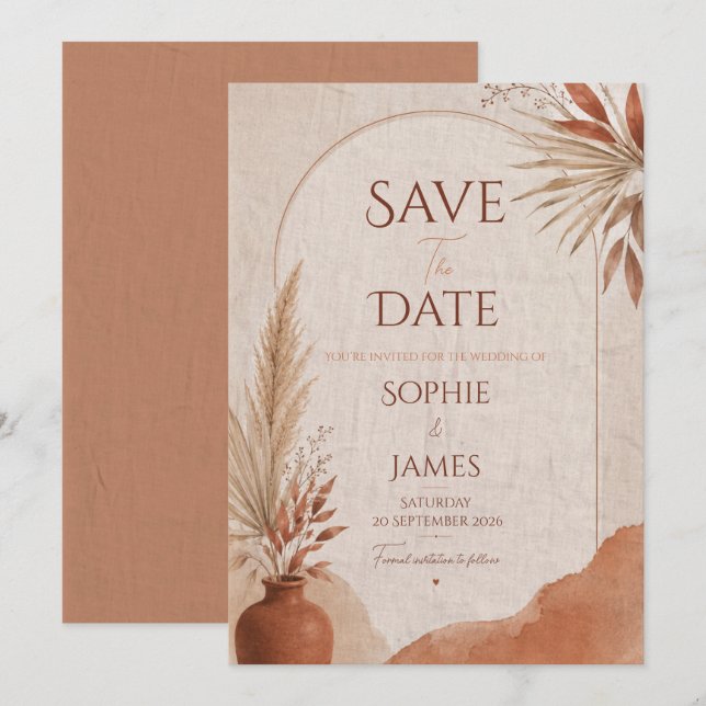 Boho-Terrakotta-Datum speichern Save The Date (Vorne/Hinten)