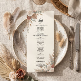 Boho Terrakotta Elegante Rosen Hochzeit Menükarte