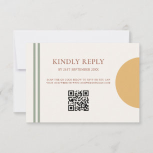 Boho Terrakotta Gelbe Bögen QR Code RSVP Karte