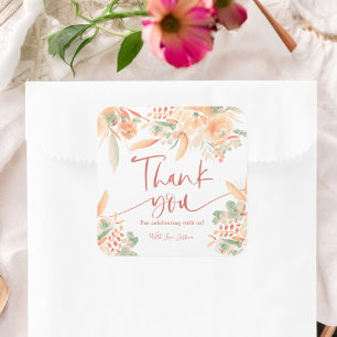Boho Terrakotta handgemalte Hochzeit Danke Quadratischer Aufkleber