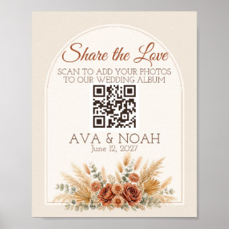 Boho-Terrakotta-Hochzeits-QR-Code-Schild Poster