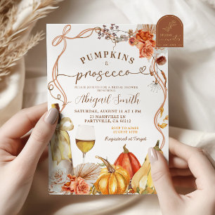 Boho Terrakotta-Kürbisse und Prosecco-Junggesellin Einladung
