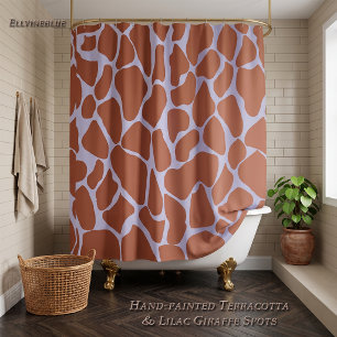 Boho-Terrakotta-Lila-Giraffenpunkte-Badezimmer-Dek Duschvorhang