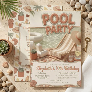 Boho-Terrakotta-Mädchen 10. Geburtstagspoolparty Einladung
