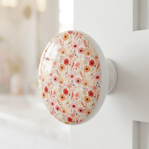 Boho Terrakotta Orange Pfirsich Floral Keramikknauf
