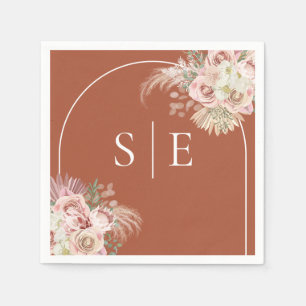 Boho-Terrakotta-Pampasgras-Bogen-Monogramm-Serviet Serviette
