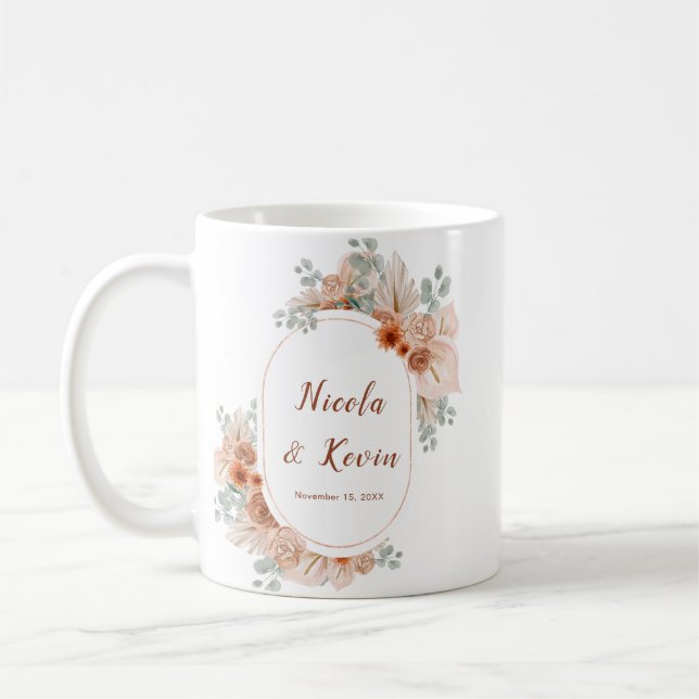 Boho-Terrakotta-Pampasgras-Hochzeit Kaffeetasse (Links)