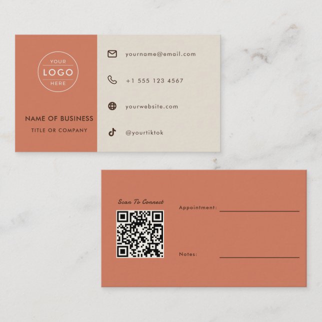 Boho-Terrakotta-QR-Code-Termin-Fotograf Visitenkarte (Vorne/Hinten)