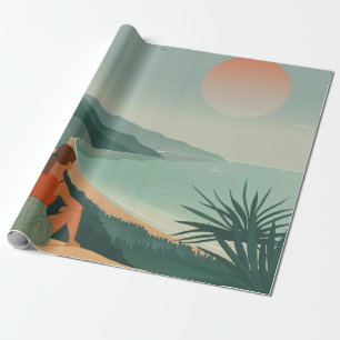 Boho Terrakotta-Salbei-Küstenbucht-Sonnenuntergang Geschenkpapier