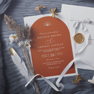 Boho-Terrakotta-Sonnenbogen-Chic-QR-Code-Hochzeit Einladung