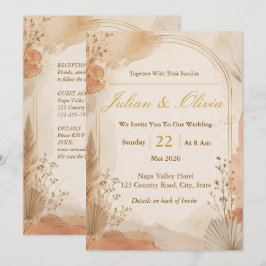 Boho-Terrakotta- und Goldbogen-Hochzeitseinladung Einladung