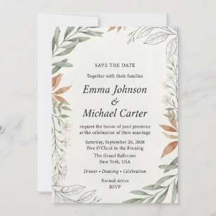 Boho-Terrakotta- und Salbeigrün-Botanical-Hochzeit Save The Date