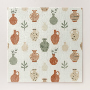 Boho-Terrakotta-Vasen Botanisches Muster