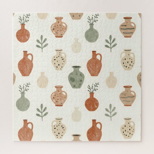 Boho-Terrakotta-Vasen Botanisches Muster (Vertikal)