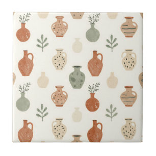 Boho-Terrakotta-Vasen Botanisches Muster Fliese