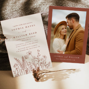 Boho-Terrakotta-Wildblumen-Foto-Hochzeit Einladung