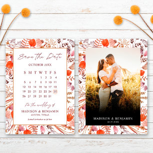 Boho Terrakotta Wildblumen Foto Hochzeitskalender Save The Date