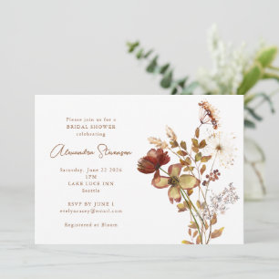 Boho-Terrakotta-Wildblumen-Herbst-Rost-Brautparty Einladung