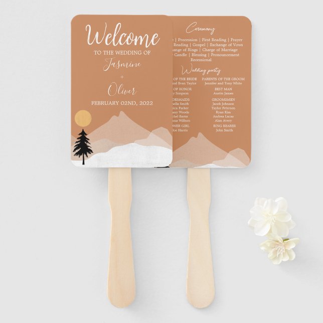 Boho-Terrakotta-Wüsten-Themen-Hochzeitsprogramm  Fächer (Vorne und Hinten)