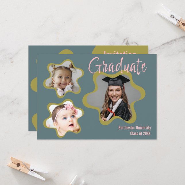 Boho Theme Custom Details Graduation Party Einladung (Vorderseite/Rückseite Beispiel)