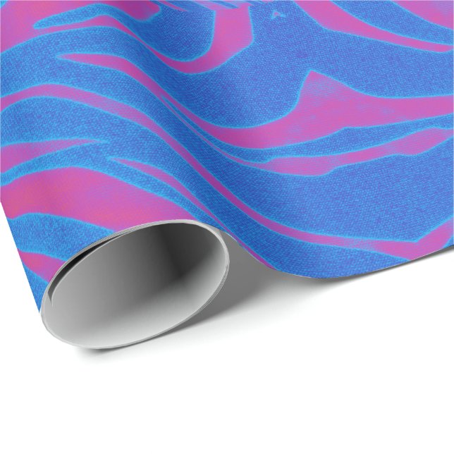 Boho Tiger Stripe Pink und Blau Geschenkpapier (Rolleneckpunkt)