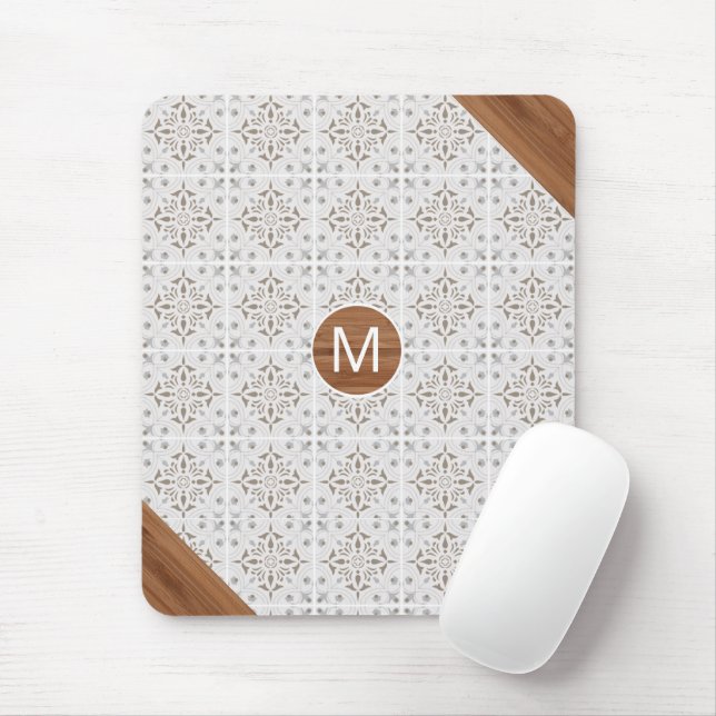 Boho Tile Bamboo Monogram Mouse Pad Mousepad (Mit Mouse)