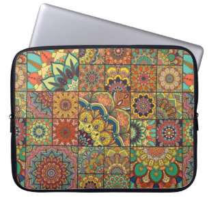 Boho tile set and seamless pattern. Colorful patch Laptopschutzhülle