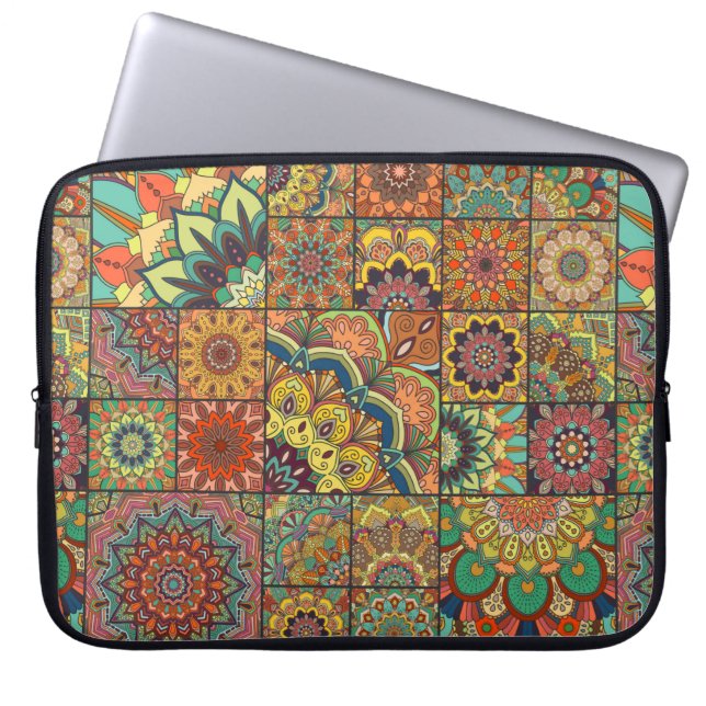 Boho tile set and seamless pattern. Colorful patch Laptopschutzhülle (Vorderseite)