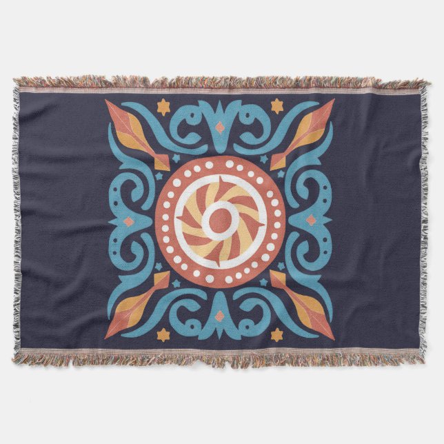 Boho Tile Throw Blanket Decke (Vorderseite)