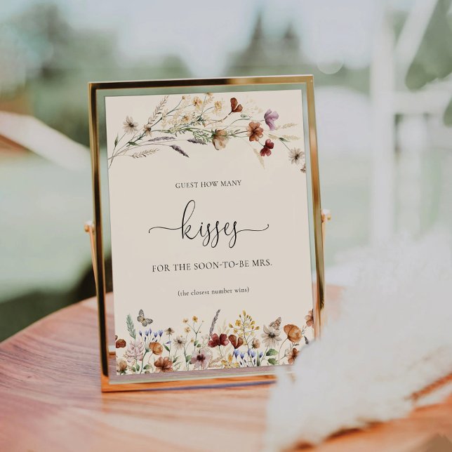 Boho Tiny Wildblume Guest Wie viele Kisses Sign Sockelschild (Von Creator hochgeladen)