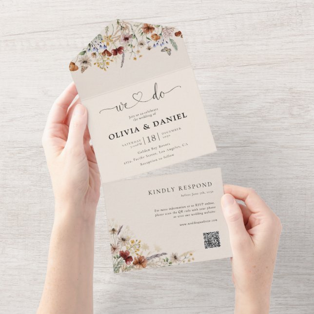 Boho Tiny Wildblume in einer Hochzeit Einladung (Abreißen)