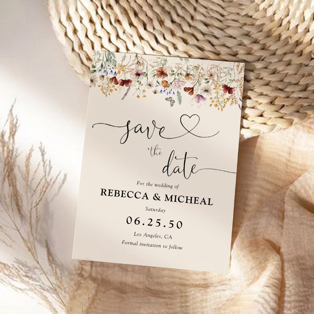 Boho Tiny Wildblume Save the Date Card (Von Creator hochgeladen)