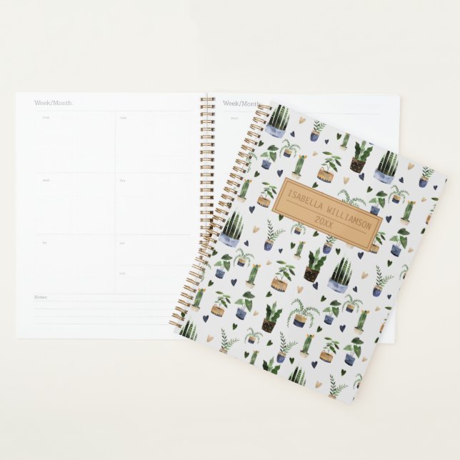 Boho-Topfpflanzen-Muster Personalisiertes Notizbuc Planer (Anzeige)