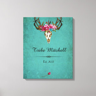 Boho-Totenkopf-Blumen-Familienname-Wand-Leinwand Leinwanddruck