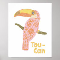 Boho Toucan Folk Pink Inspiration Zitat Puff