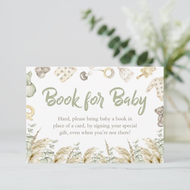 Boho Toy Bear Babydusche Bücher für Babykarten Einladung (Stehend Vorderseite)