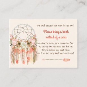 Boho Traumfänger Baby Shower Buchwunsch Pfirsich Begleitkarte