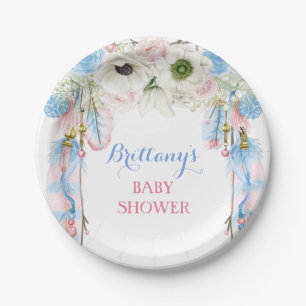 Boho Traumfänger-Feder-Stammes- blaues Rosa Pappteller