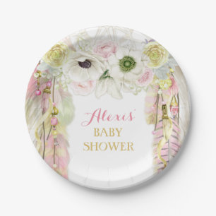 Boho Traumfänger-Feder-Stammes- rosa Gelb Pappteller