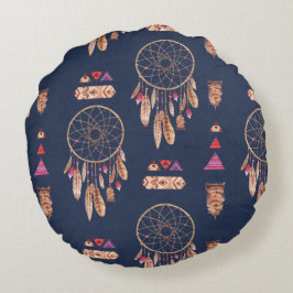 Boho Traumfänger-Muster Rundes Kissen