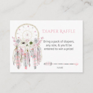 Boho-Traumfänger Pink GrauFedern Windel-Raffle Begleitkarte