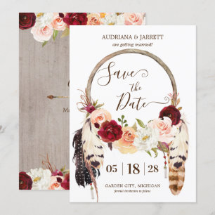 Boho Traumfänger Rouge & Pfirsichrosen Save The Date