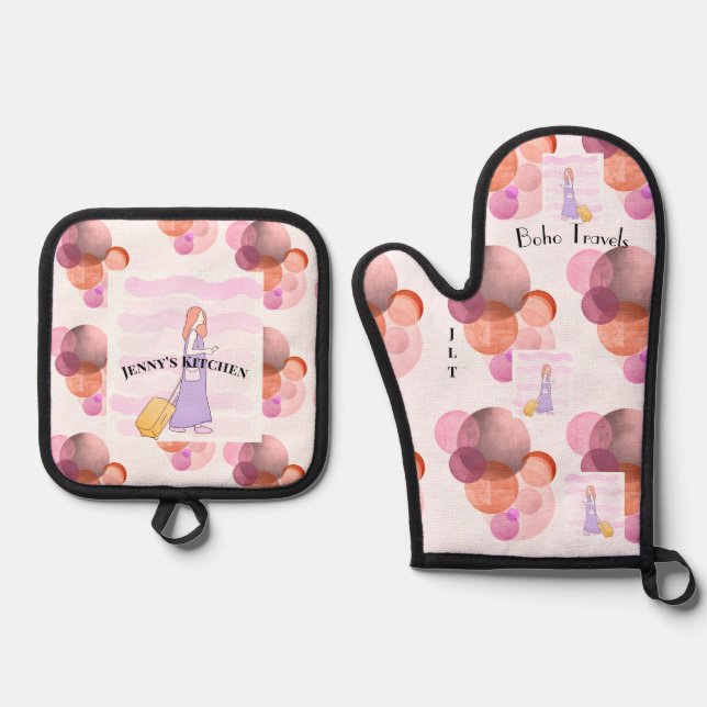 Boho Travels Ofenhandschuh & Topflappen-Set (Vorderseite)