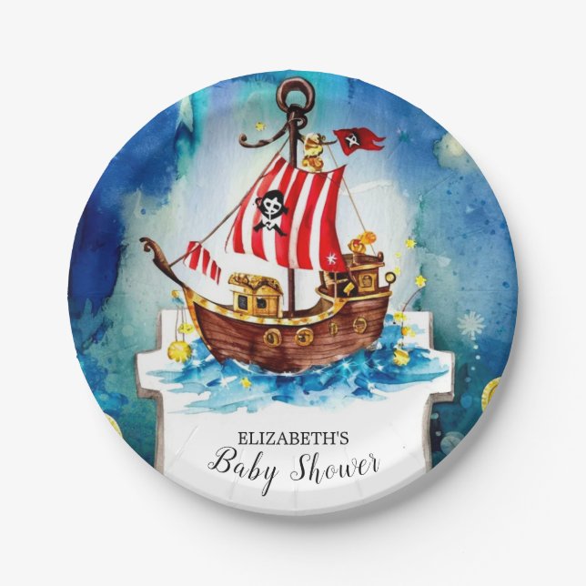 Boho Treasure Pirate Baby Shower Pappteller (Vorderseite)