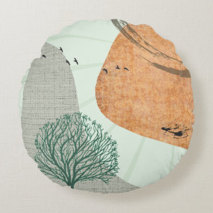 Boho Tree Throw Pillow Rundes Kissen