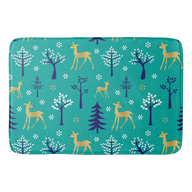 Boho Trees Gold Deers Modern Badematte (Vorderseite)